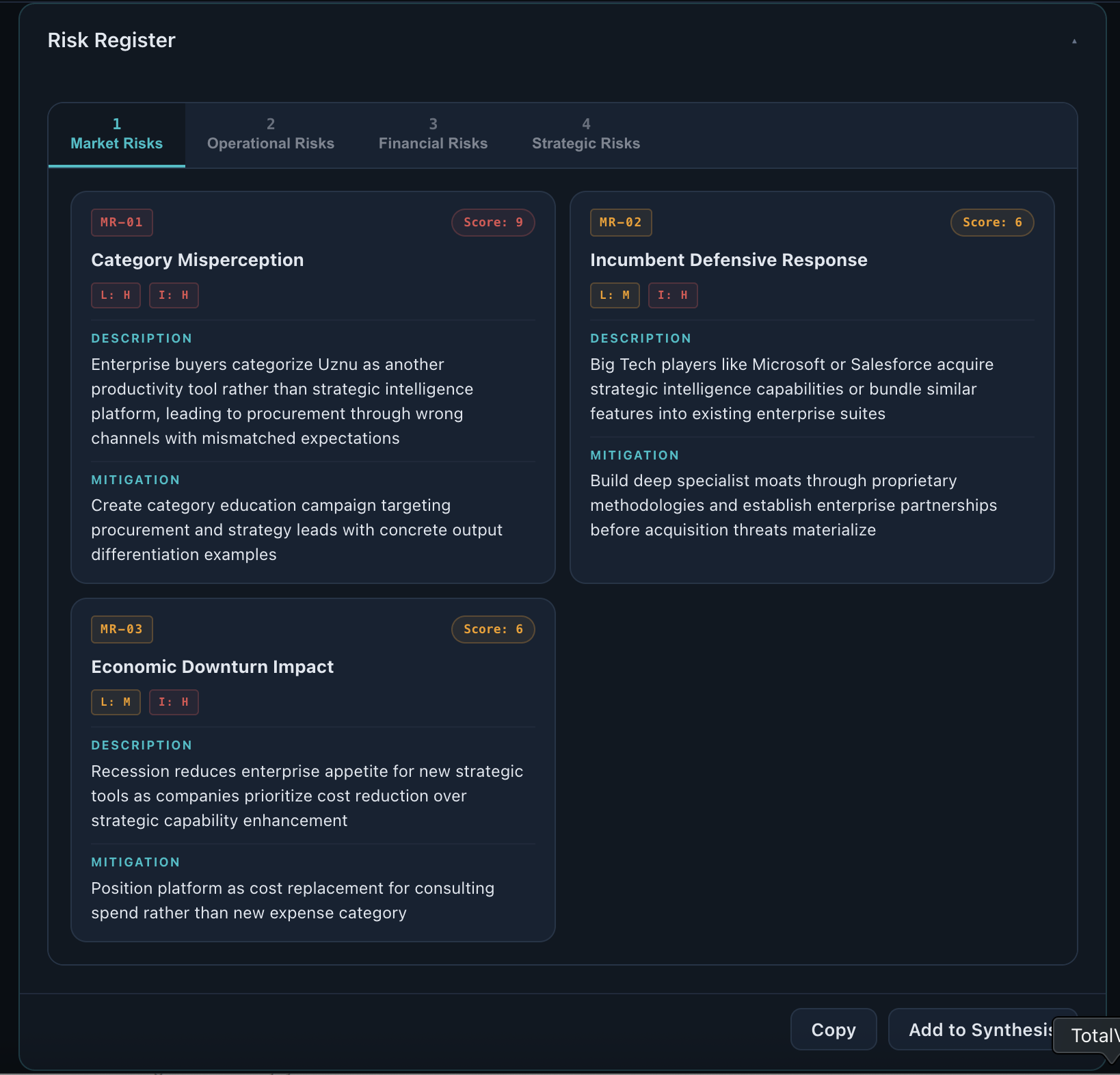 Uznu risk register output
